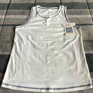 J Crew Sleeveless Sun Shirt in White with Navy trim size Small
